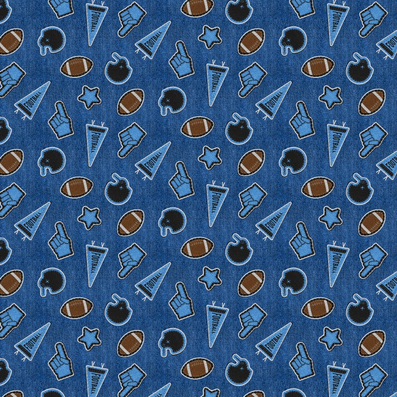 Blue Patch Perfect Football Cotton 43"/44" Fabric Per Yard