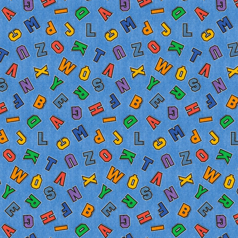 Blue Patch Perfect Alphabet Toss Cotton 43"/44" Fabric Per Yard