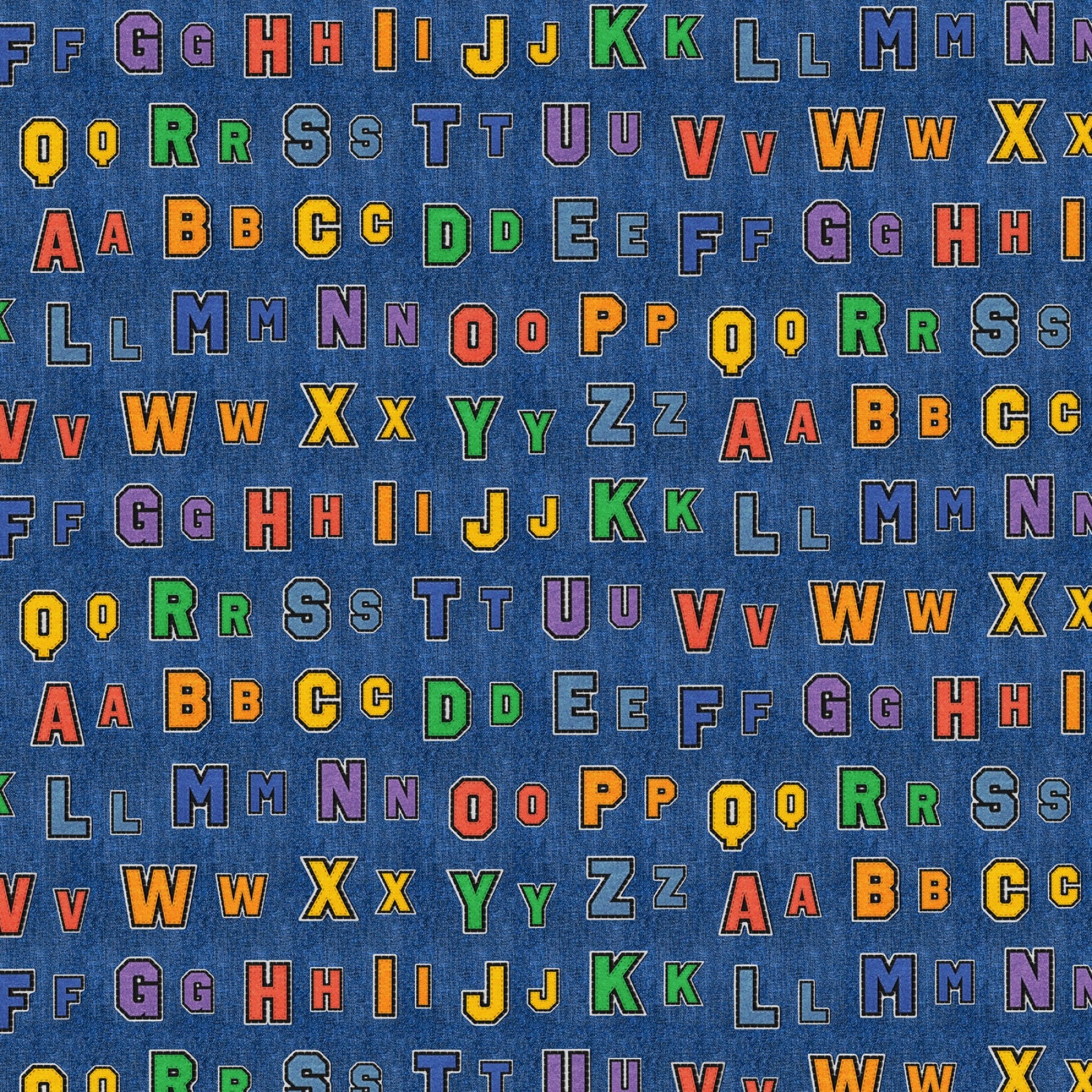 Blue Patch Perfect Alphabet Rows Cotton 43"/44" Fabric Per Yard