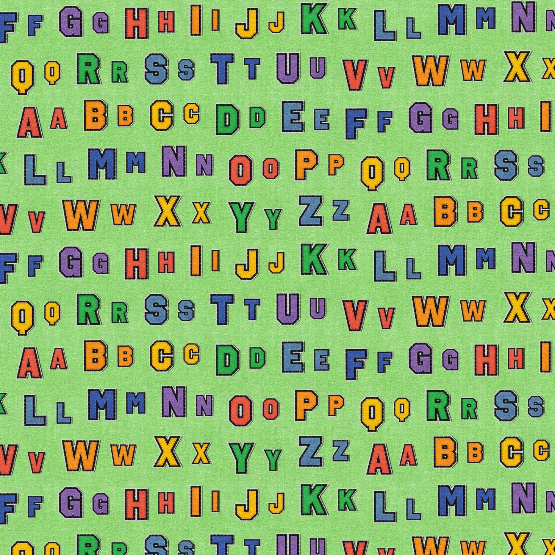 Green Patch Perfect Alphabet Rows Cotton 43"/44" Fabric Per Yard