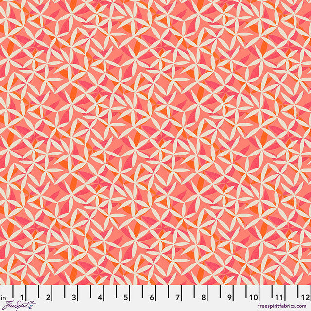 Star Flower Dance Coral Flourish And Bloom 44"/45" Cotton Fabric Per Yard
