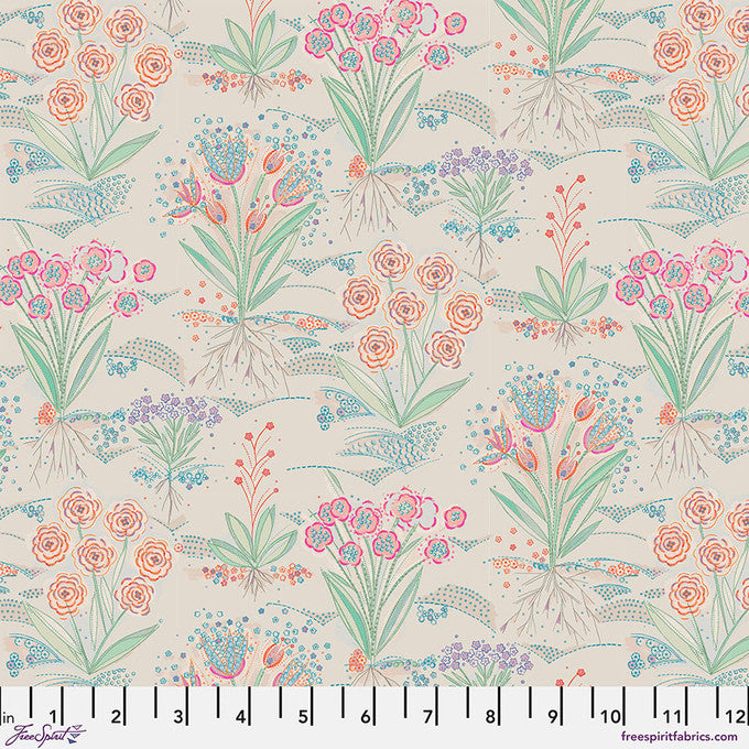 Flourish And Bloom Garden Alabaster 44"/45" Cotton Fabric Per Yard