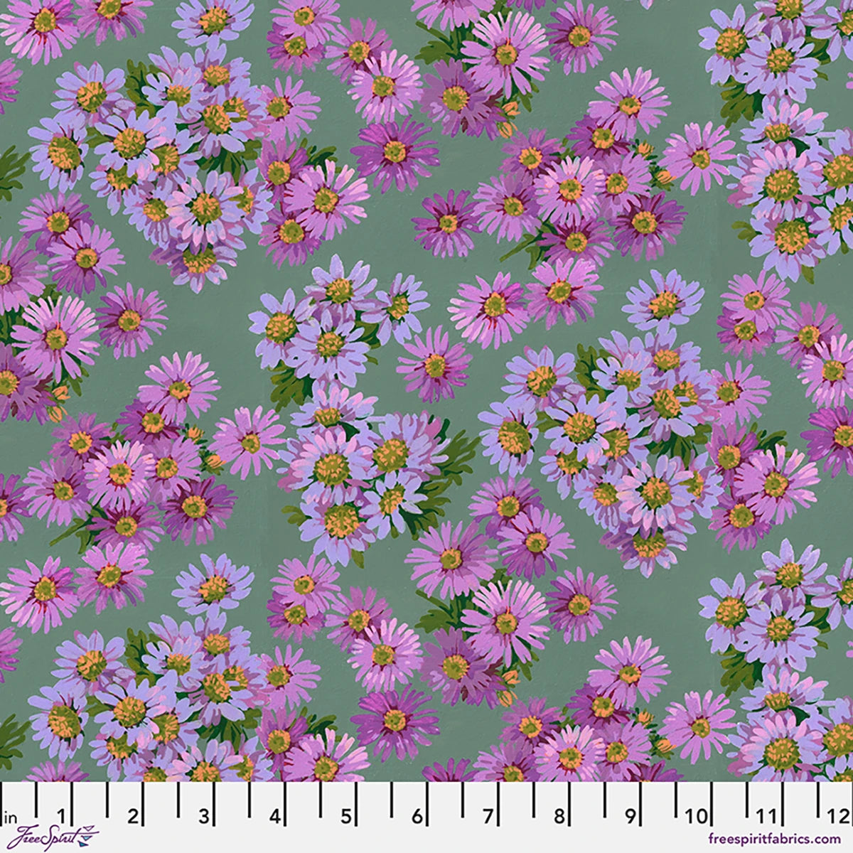 Golden Harvest Asters Purple Cotton 44"/45" Fabric Per Yard