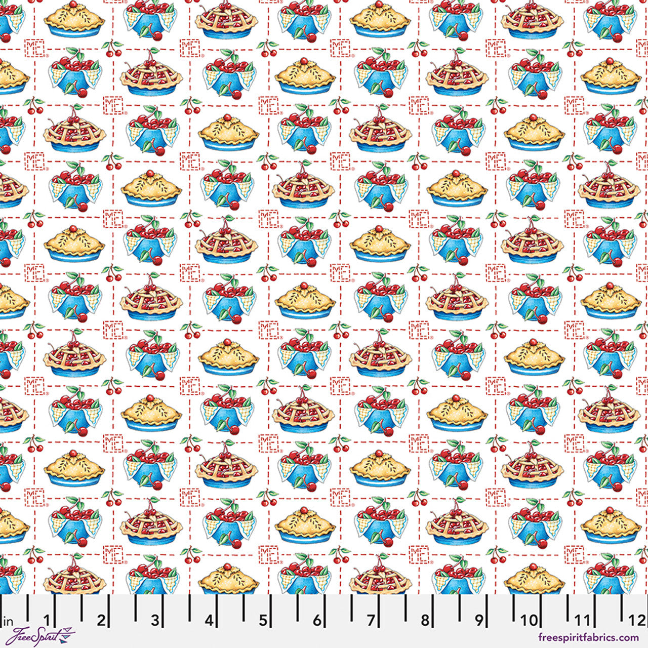 American as Cherry Pie - White Cotton 44"/45" Fabric Per Yard