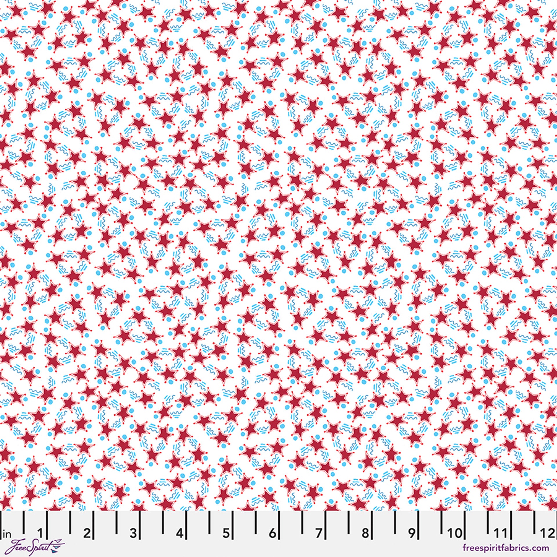 White Stars, Stripes & Squiggles Americas Birthday Cotton 44"/45" Fabric Per Yard