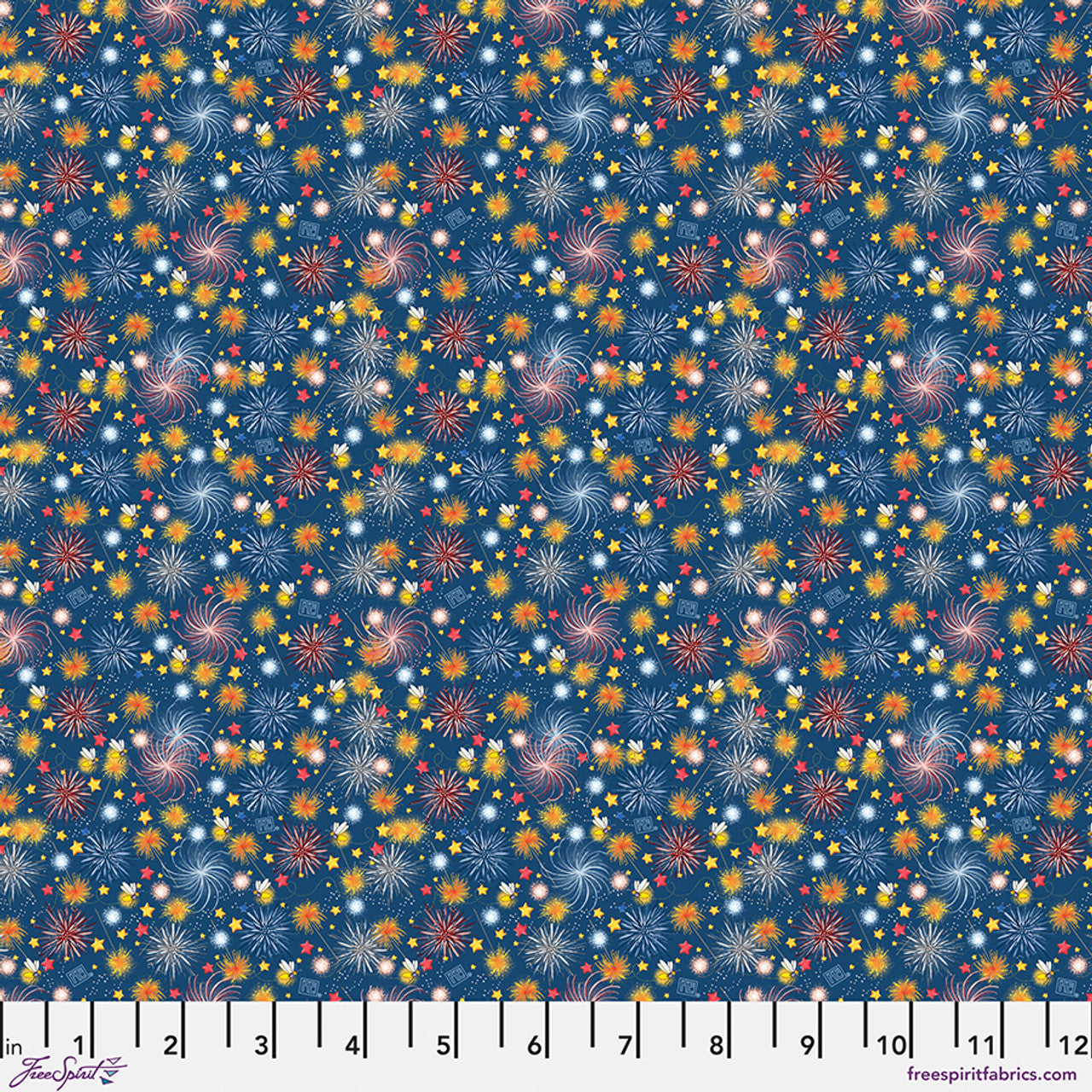 Navy Americas Birthday Fireworks Cotton 44"/45" Fabric Per Yard