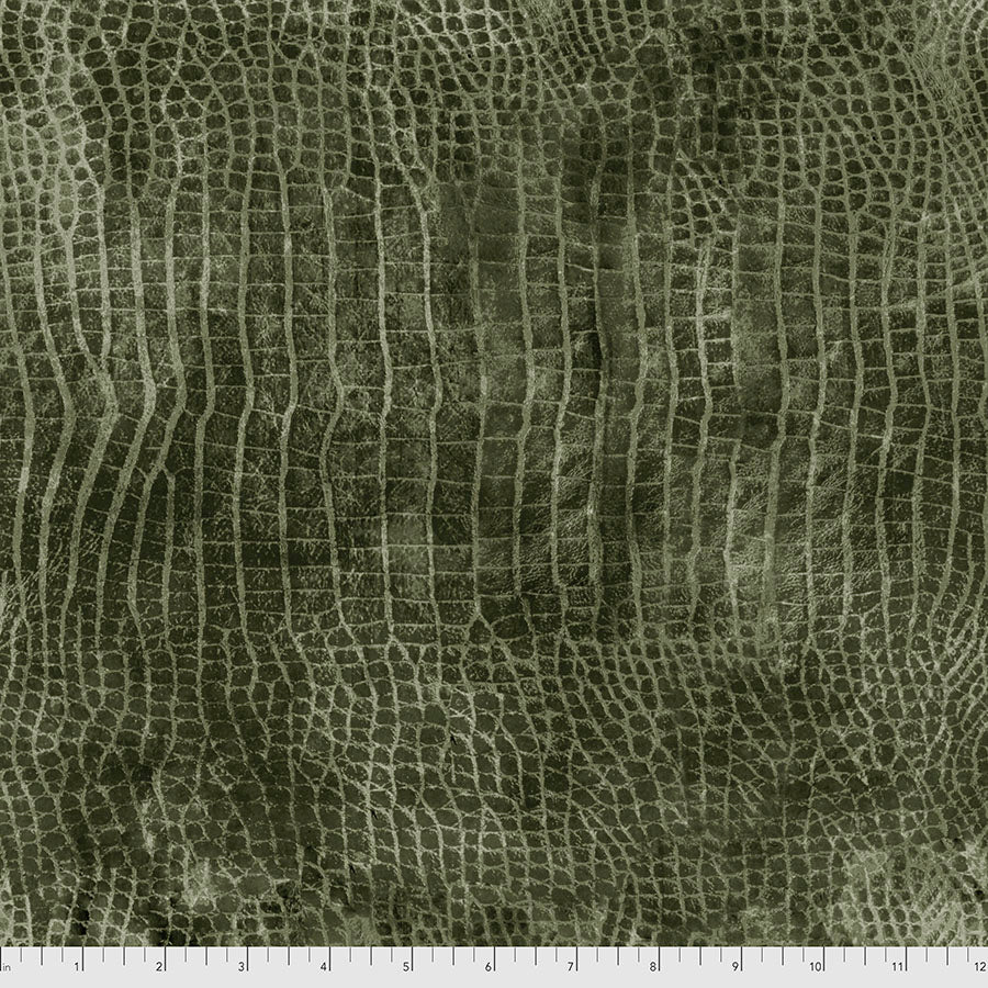 Tim Holtz Worn Croc quilting cotton in Bayou green