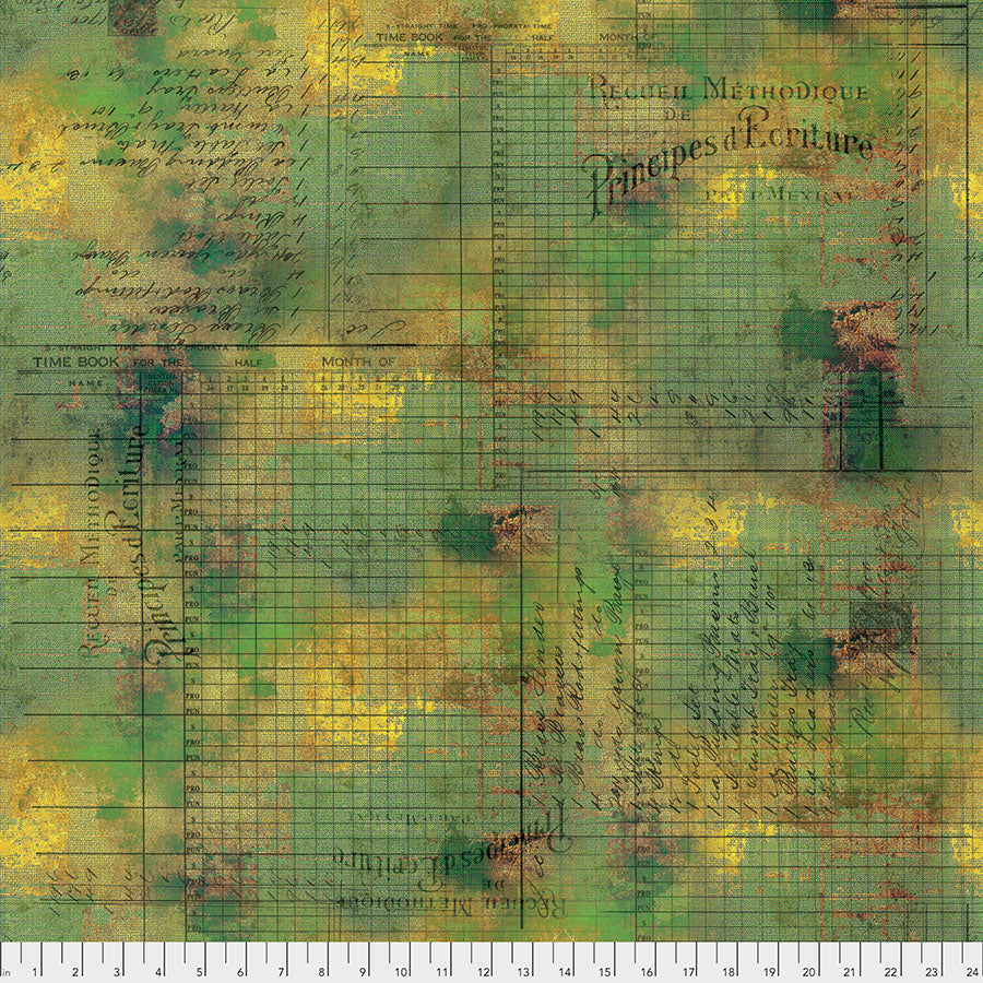 Tim Holtz Abandoned Principal Methods quilting cotton in Moss