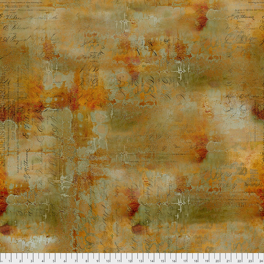 Tim Holtz Abandoned Writing Specimen quilting cotton in Sienna