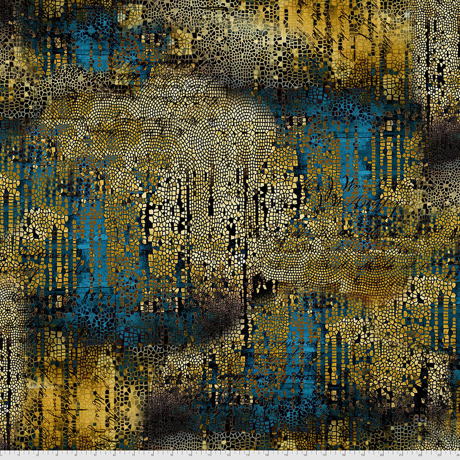 Tim Holtz Abandoned 2 Gilded Mosaic quilting cotton in Gold