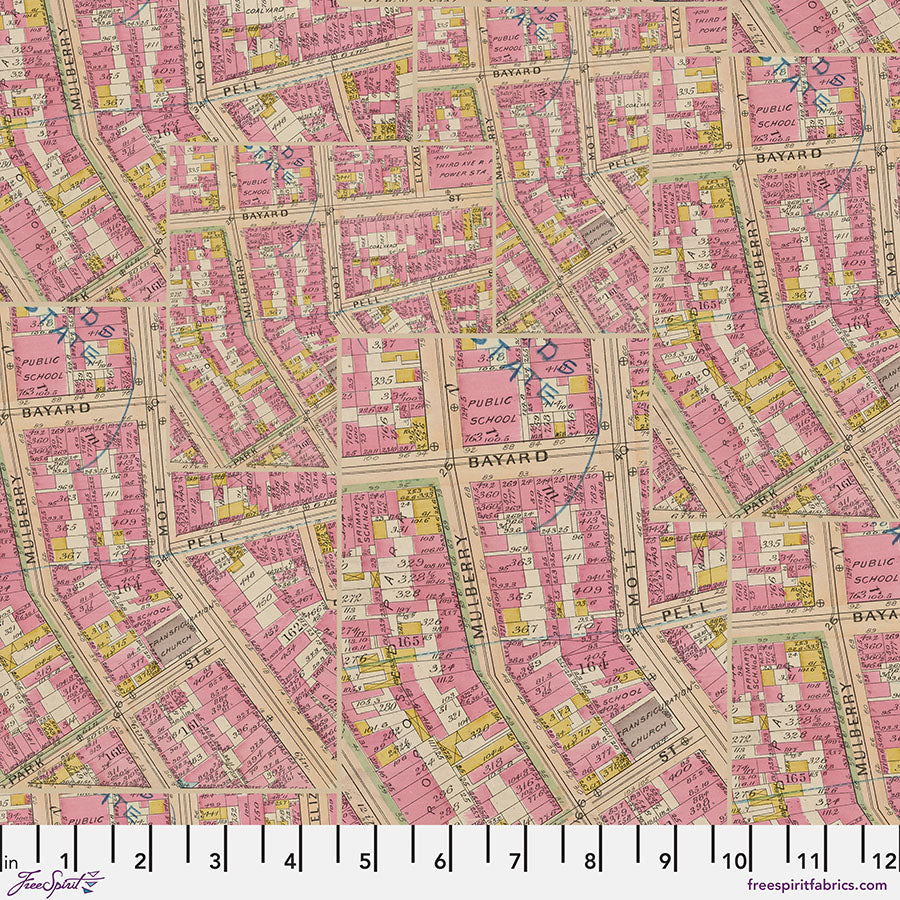FreeSpirit Tim Holtz Palette map quilting cotton fabric in Pink