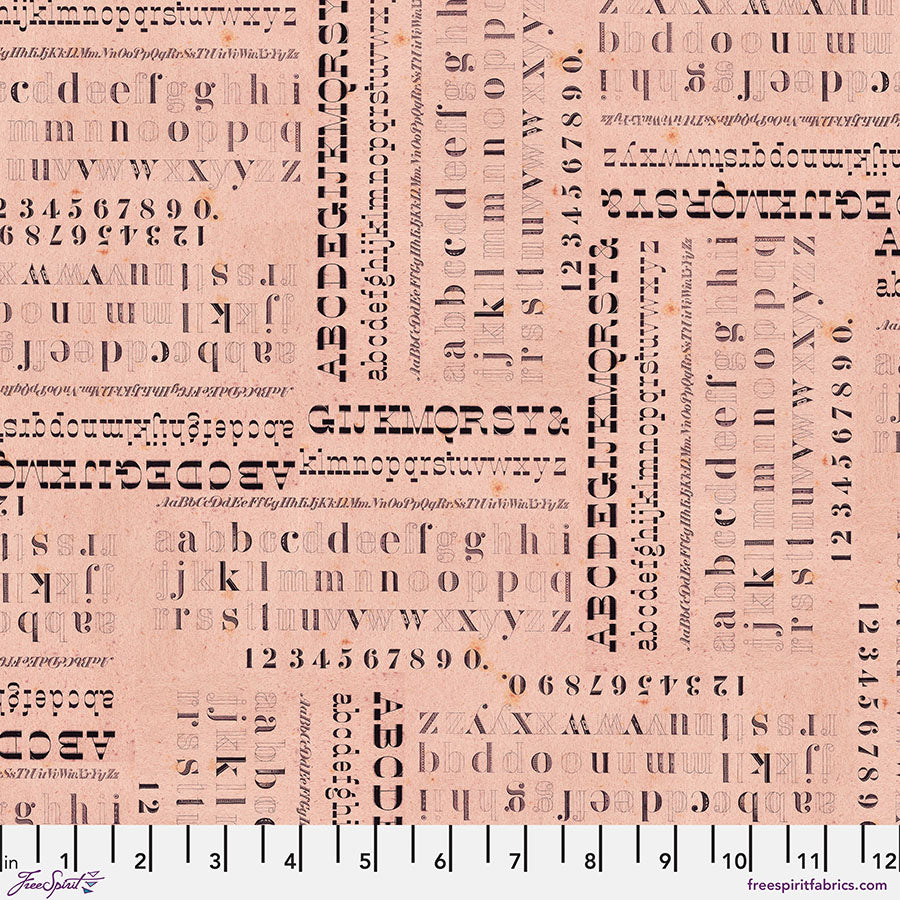 FreeSpirit Tim Holtz Palette typography quilting cotton fabric in Pink