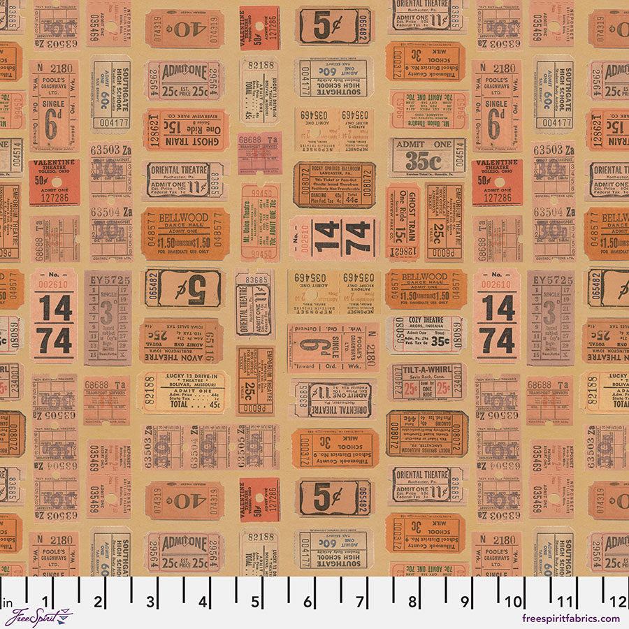 Tim Holtz Palette Tickets print quilting cotton in Orange by FreeSpirit Fabrics