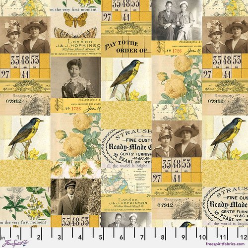 Tim Holtz Palette Collage quilting cotton in Yellow