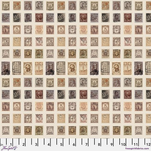 Tim Holtz Stamps quilting cotton in Neutral