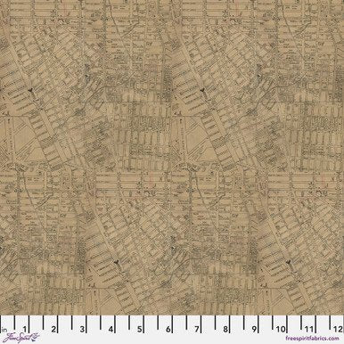 Tim Holtz Map quilting cotton in Neutral