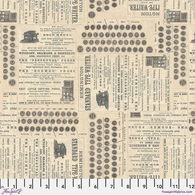 Tim Holtz Typewriter quilting cotton in Neutral