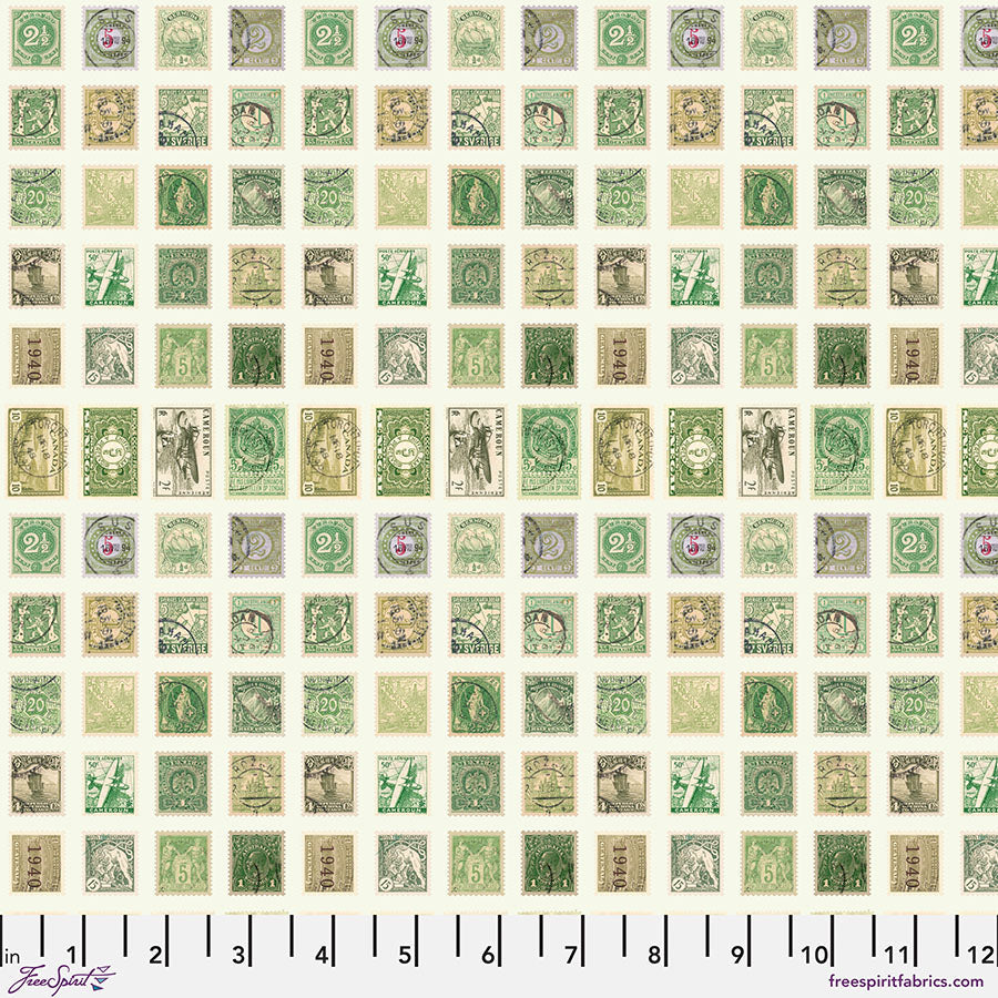 Tim Holtz Stamps quilting cotton in Green