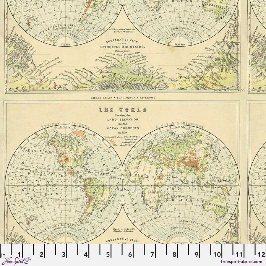 Tim Holtz Map quilting cotton in Green