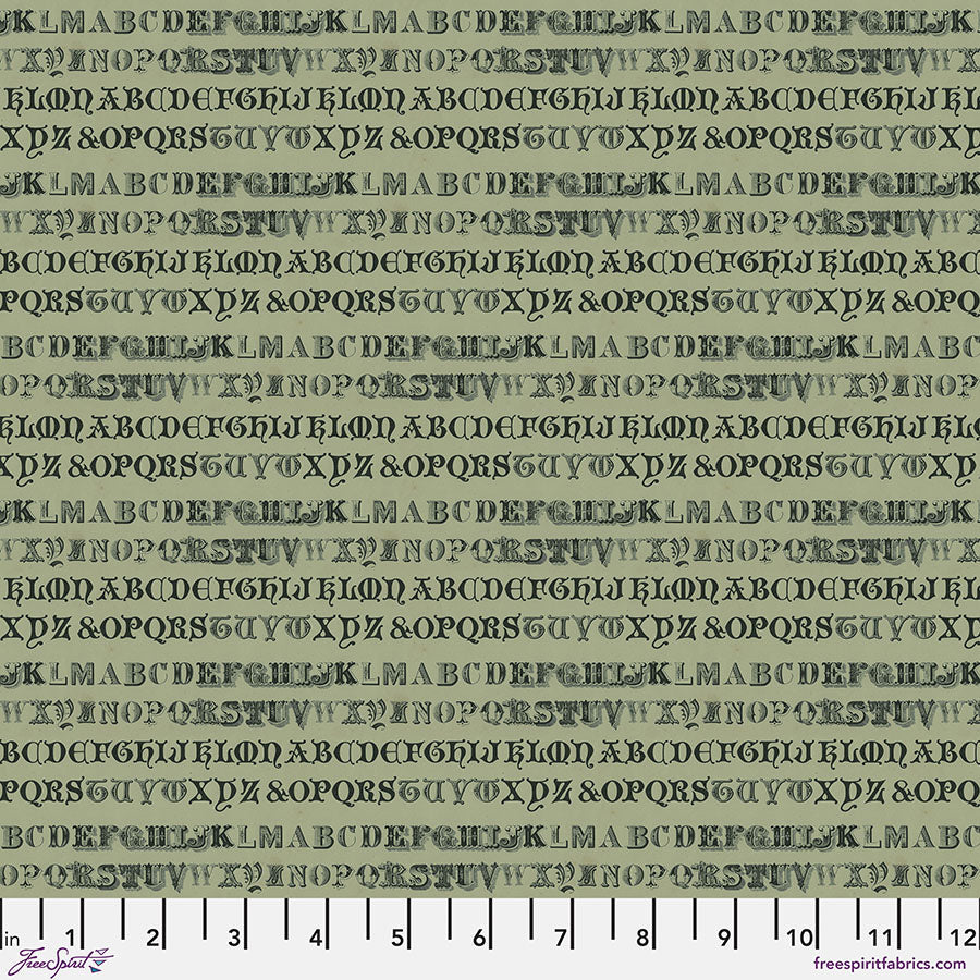 Tim Holtz Typography quilting cotton in Green