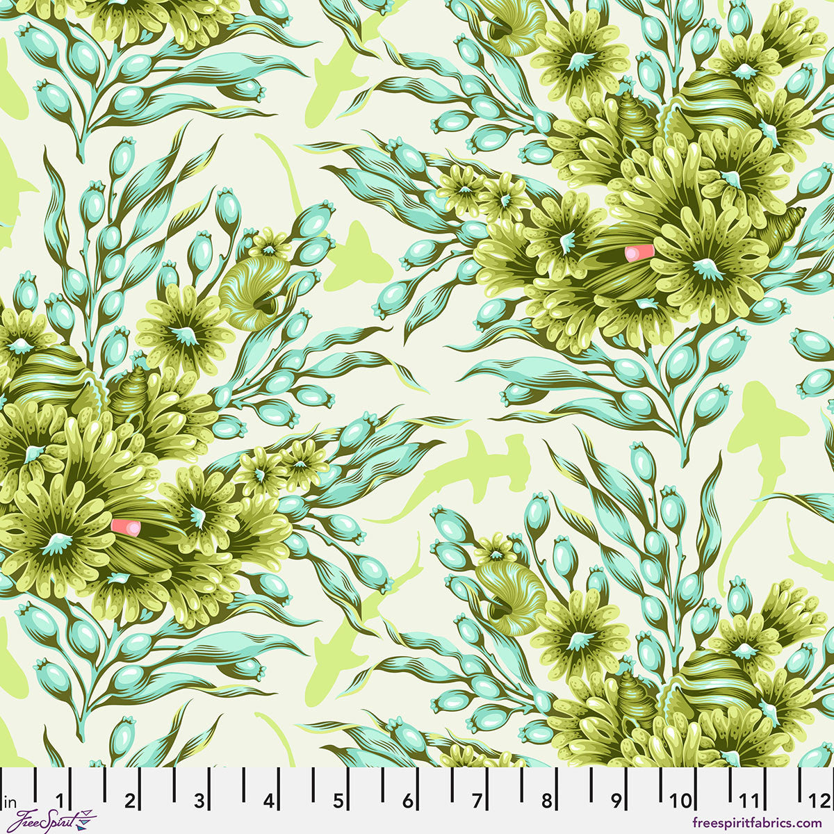 Shadow Sharks - Seagrass Floral Reef Tula Pink Fabric Per Yard