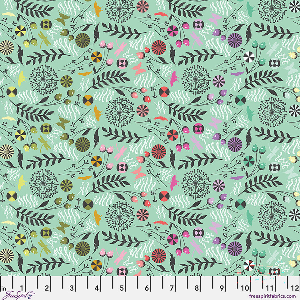 Prince Charming Déjà Vu Dandelion Sweetmint 44"/45" Cotton Fabric Per Yard