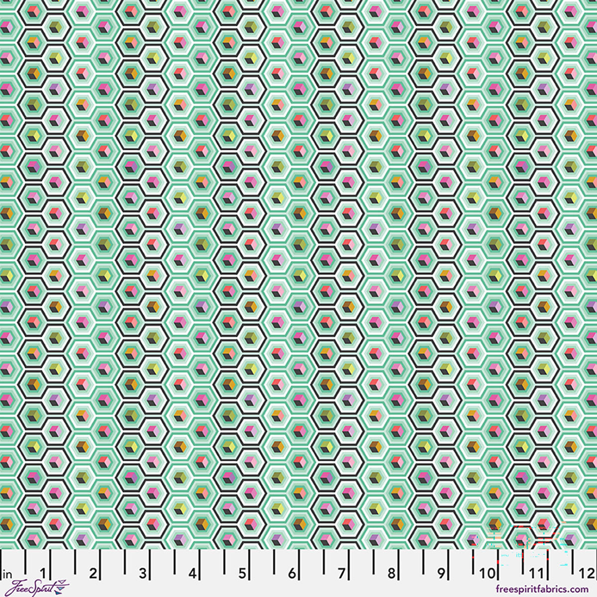 Prince Charming Déjà Vu Hex Box Sweetmint 44"/45" Cotton Fabric Per Yard