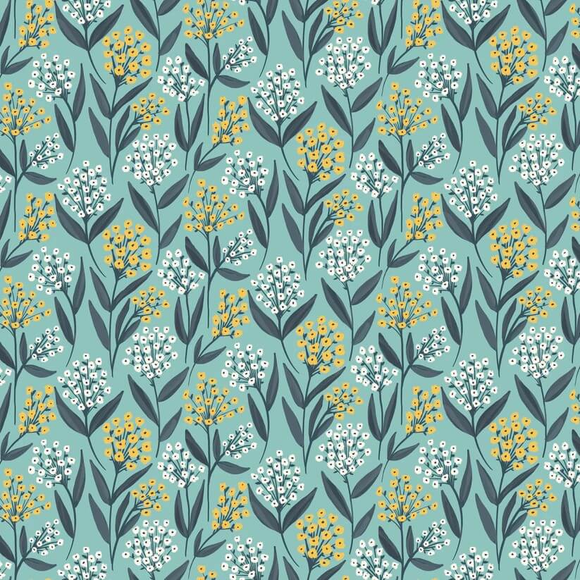 Painted Blossoms - Barely Buds - Teal 44" / 45" Fabric Per Yard