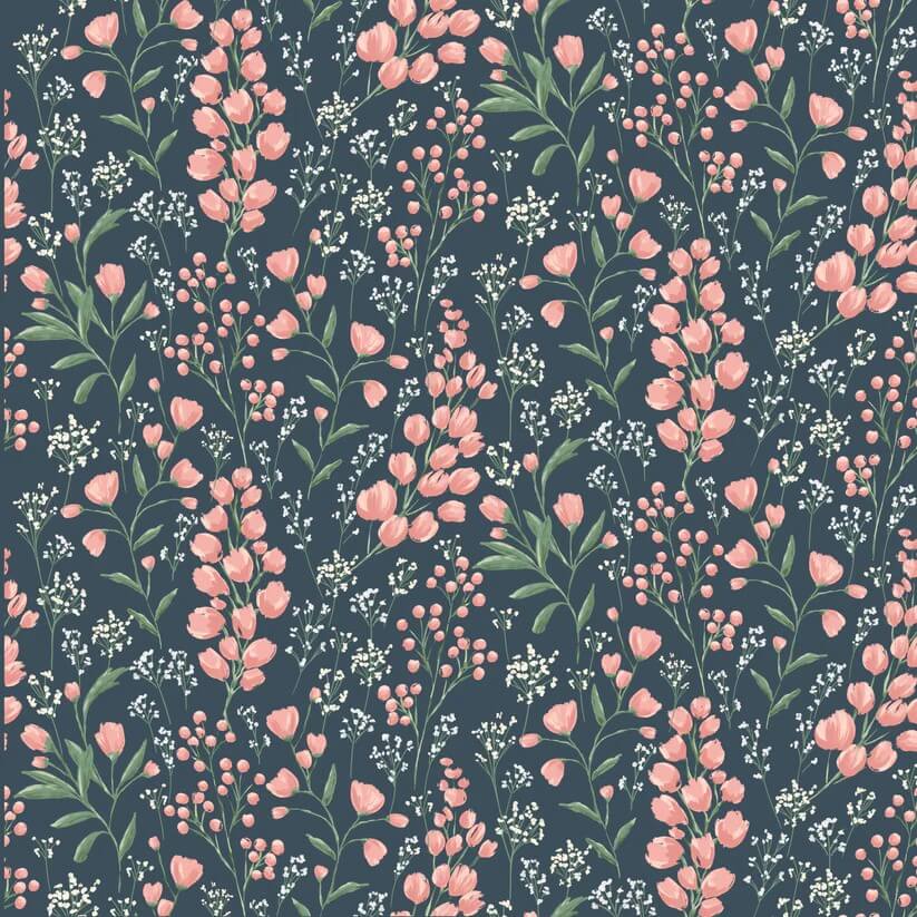 Poppie Cotton Painted Blossoms field of dreams navy quilting cotton by the yard
