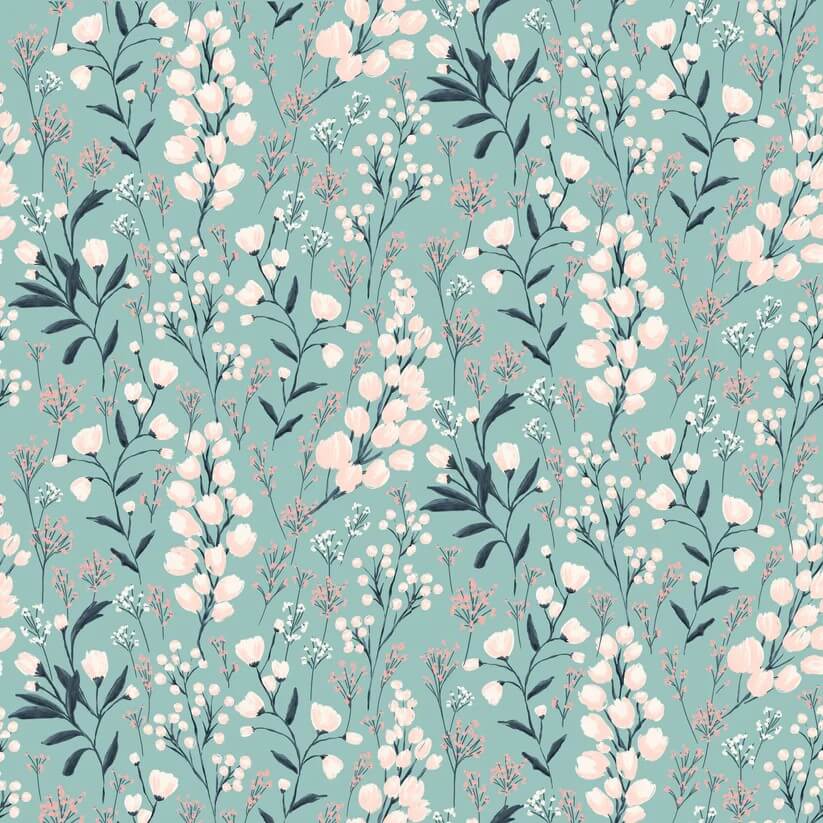 Painted Blossoms - Field of Dreams - Teal 44" / 45" Fabric Per Yard
