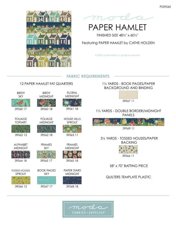 Paper Hamlet Quilt 48 1/2" x 60 1/2" Project Sheet United Notions