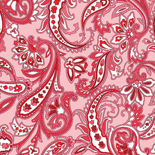 Paradise Park Park Bench quilting fabric in rose by Pat Sloan for Benartex, floral paisley print on rose cotton, sold by the yard