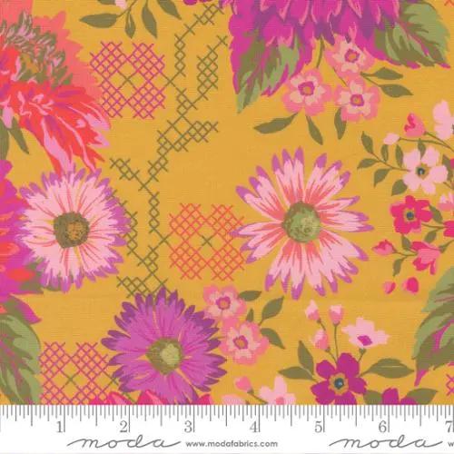 Parlor Happy Blooms Dijon Cotton 44"/45" Fabric Per Yard Moda Fabrics & Supplies