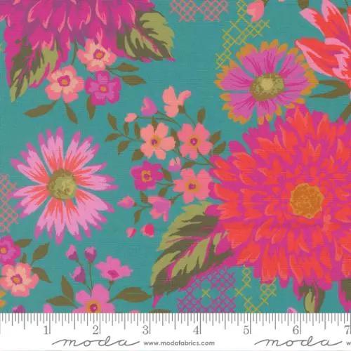 Parlor Happy Blooms Teal Cotton 44"/45" Fabric Per Yard Moda Fabrics & Supplies