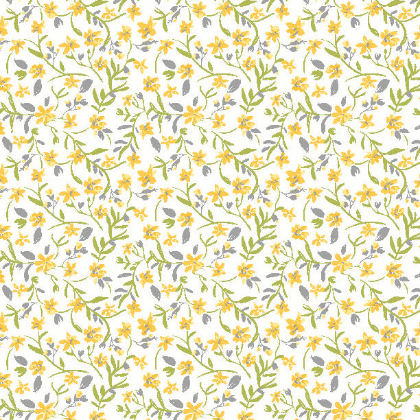 Patch of Sunshine White Medium Floral Cotton 44"/45" Fabric Per Yard