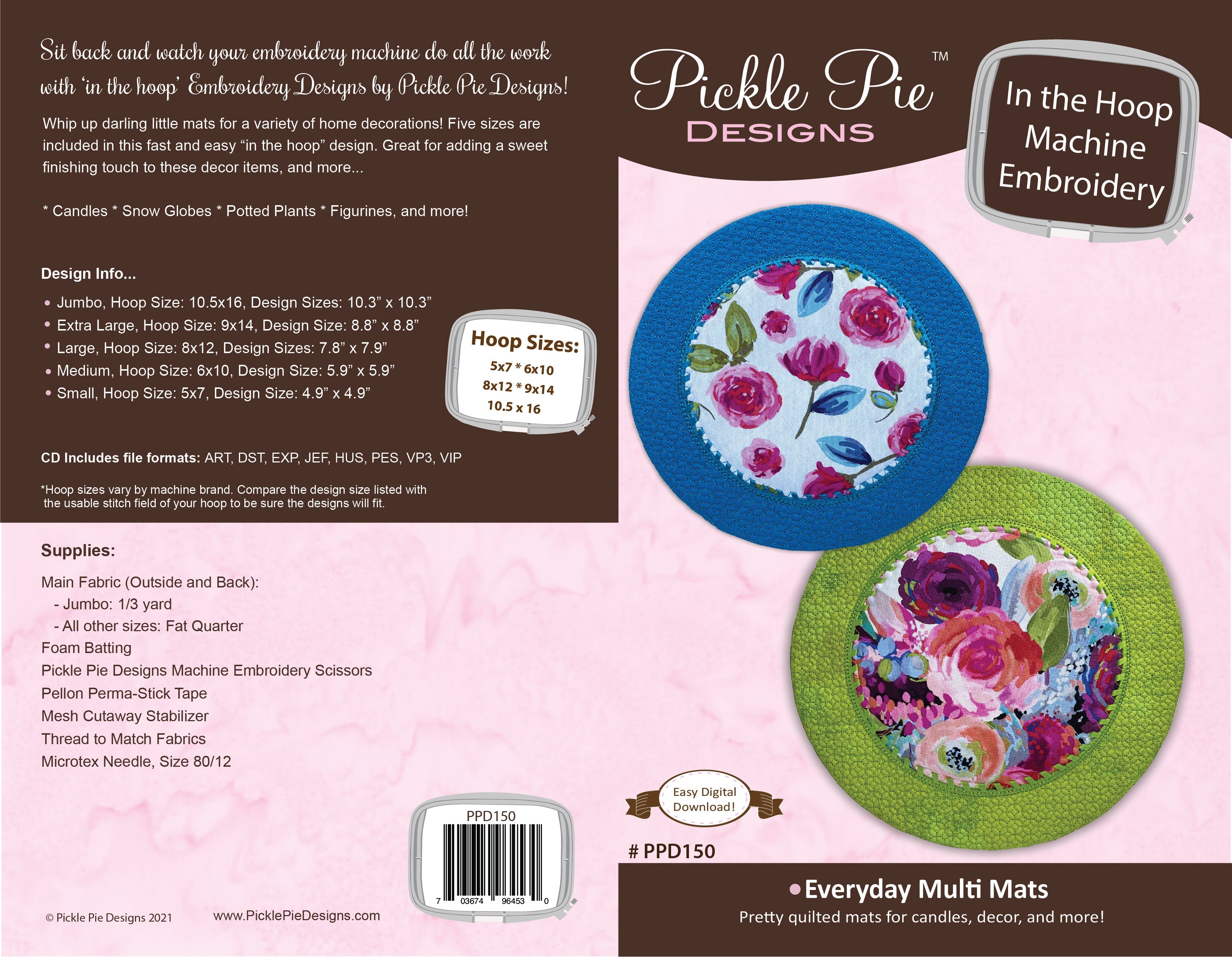 Everyday Multi Mats In the Hoop Embroidery Design Collection