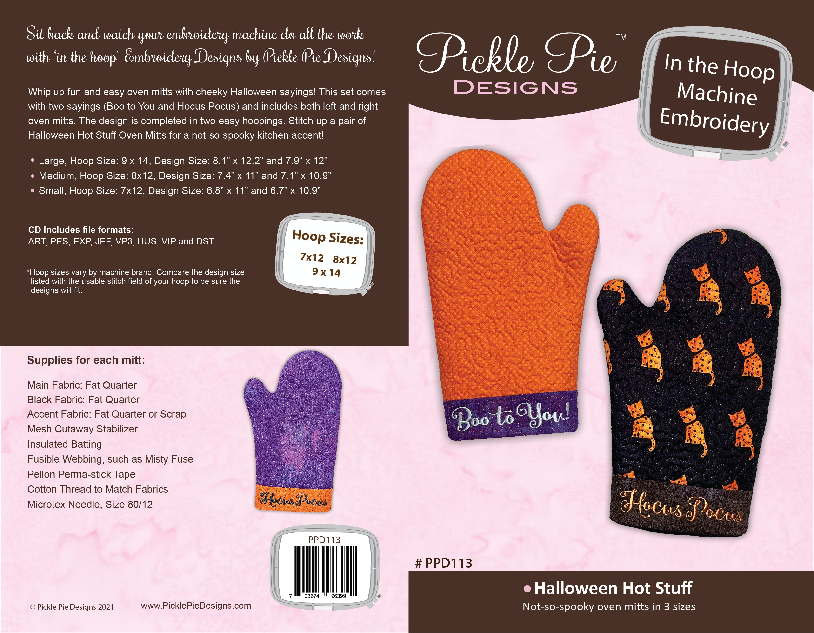Halloween Hot Stuff Oven Mitts In the Hoop Embroidery Design Collection