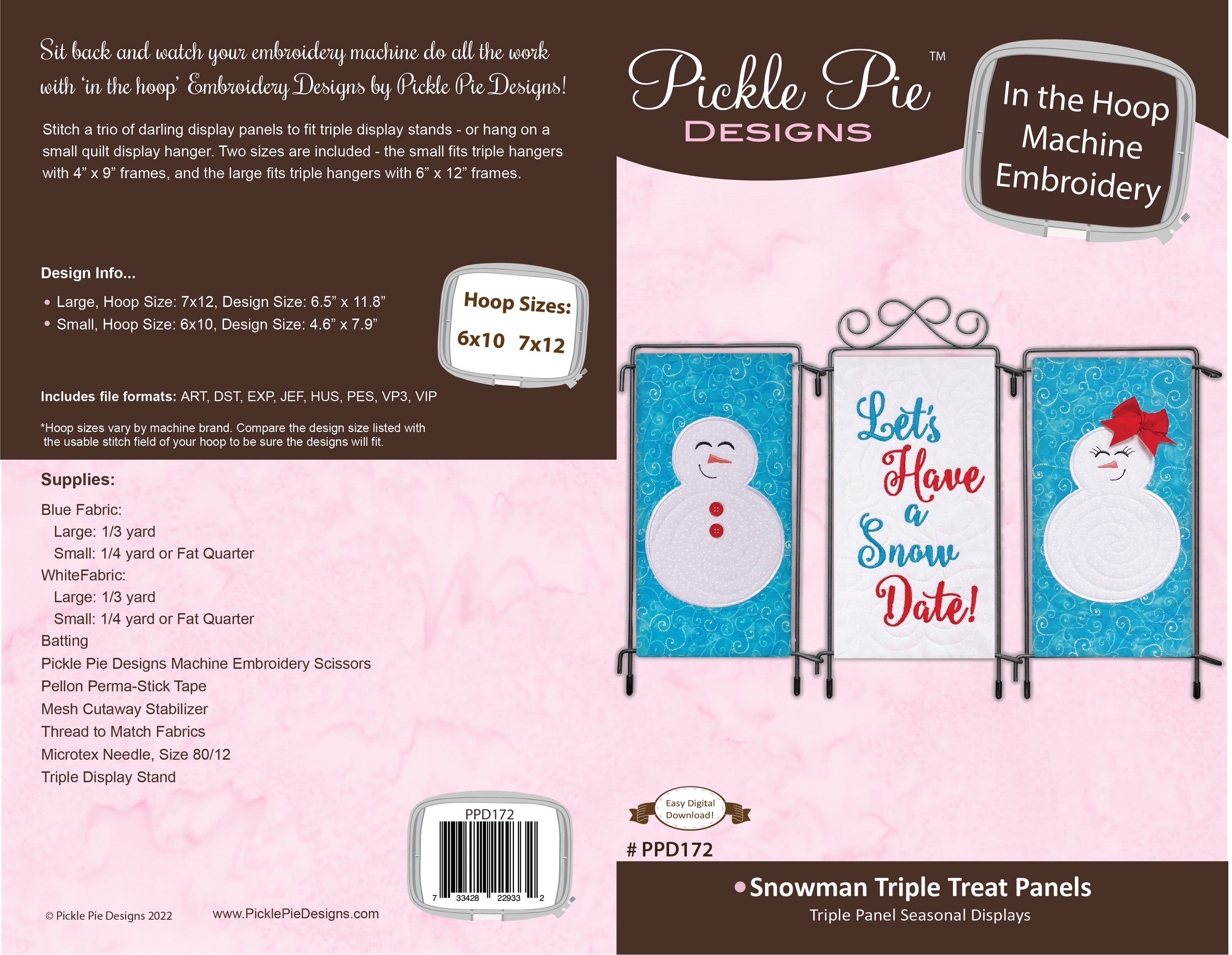 Snowman Triple Treat Panels In the Hoop Machine Embroidery Design Set