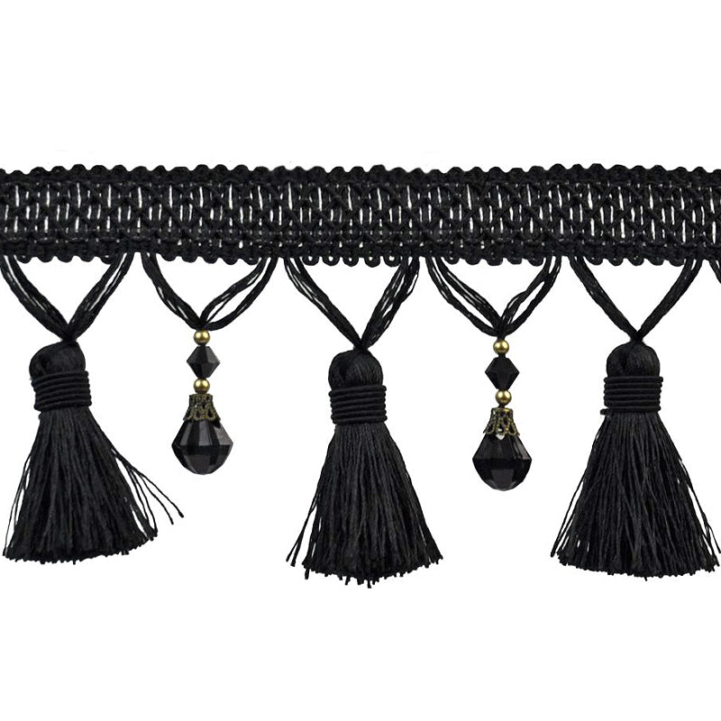 Paulette Collection - 4" width BEADED TASSEL FRINGE (25 Yard Roll) - BF-4027-02 Black
