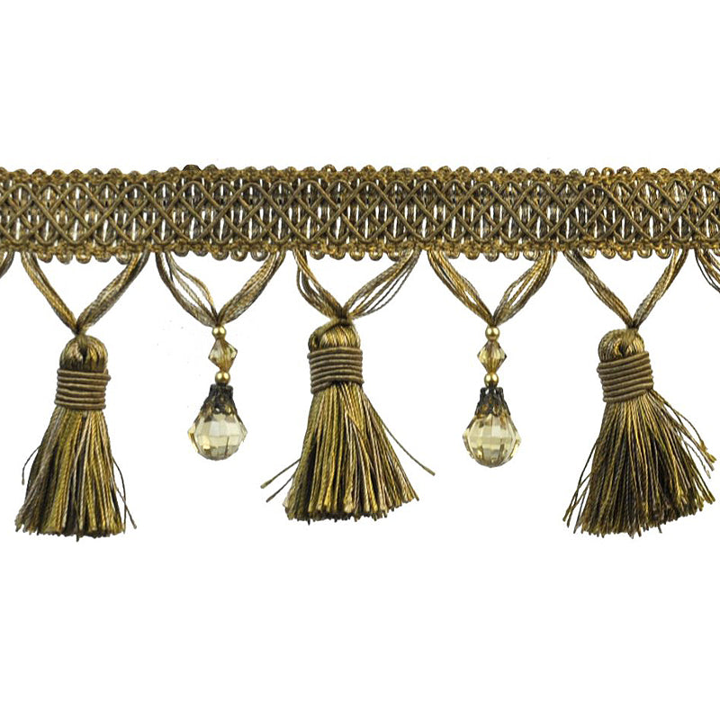 Paulette Collection - 4" width BEADED TASSEL FRINGE (25 Yard Roll) - BF-4027-36/81 Olive and Copper