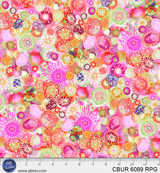 Peachy Blossom Flower Bust Color Burst Cotton 44