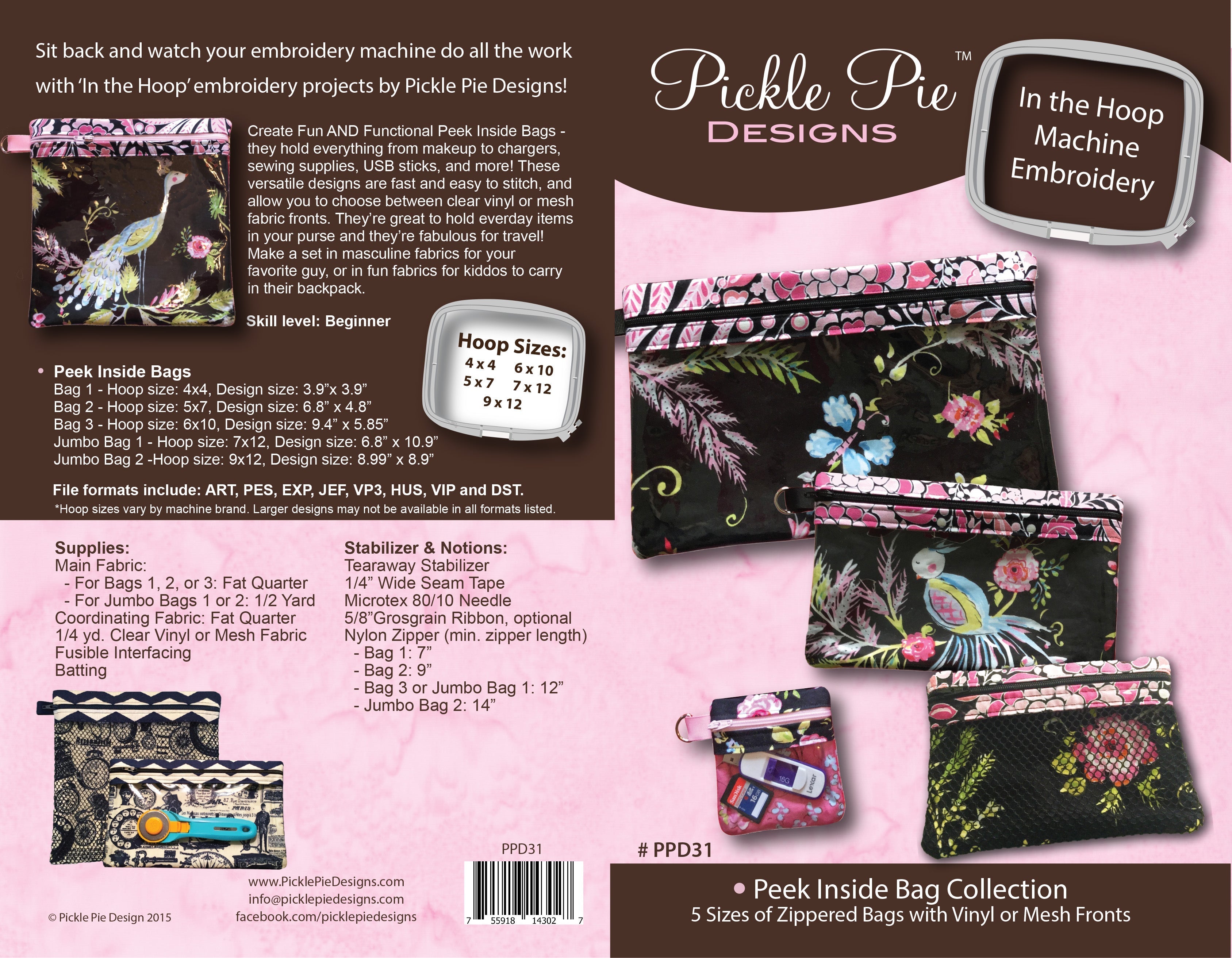 Peek Inside Zipper Bags In the Hoop Embroidery Design Collection