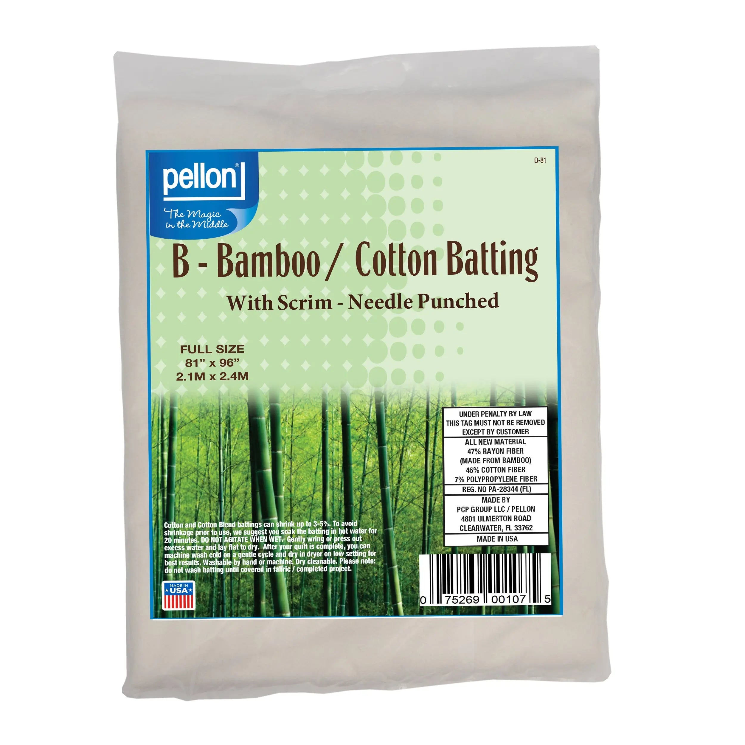 Pellon® Bamboo/Cotton Batting Scrim 81" x 96" Full Size Package Linda's Electric Quilters