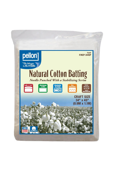 Pellon® Natural Cotton Batting With Scrim 34" x 45" Craft Size Package.