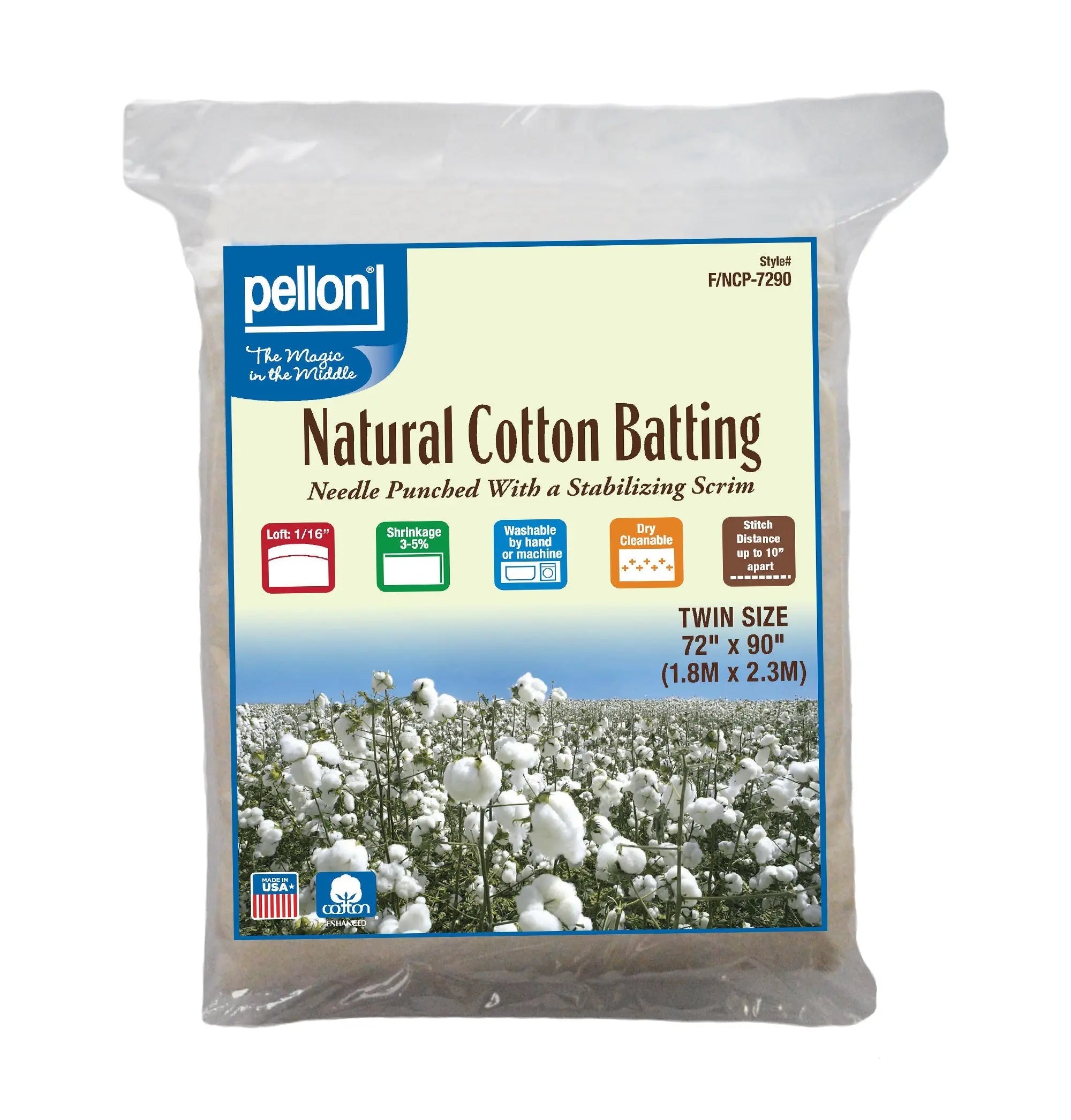 Pellon® Natural Cotton Batting With Scrim  72" x 90" Twin Size Package. Pellon