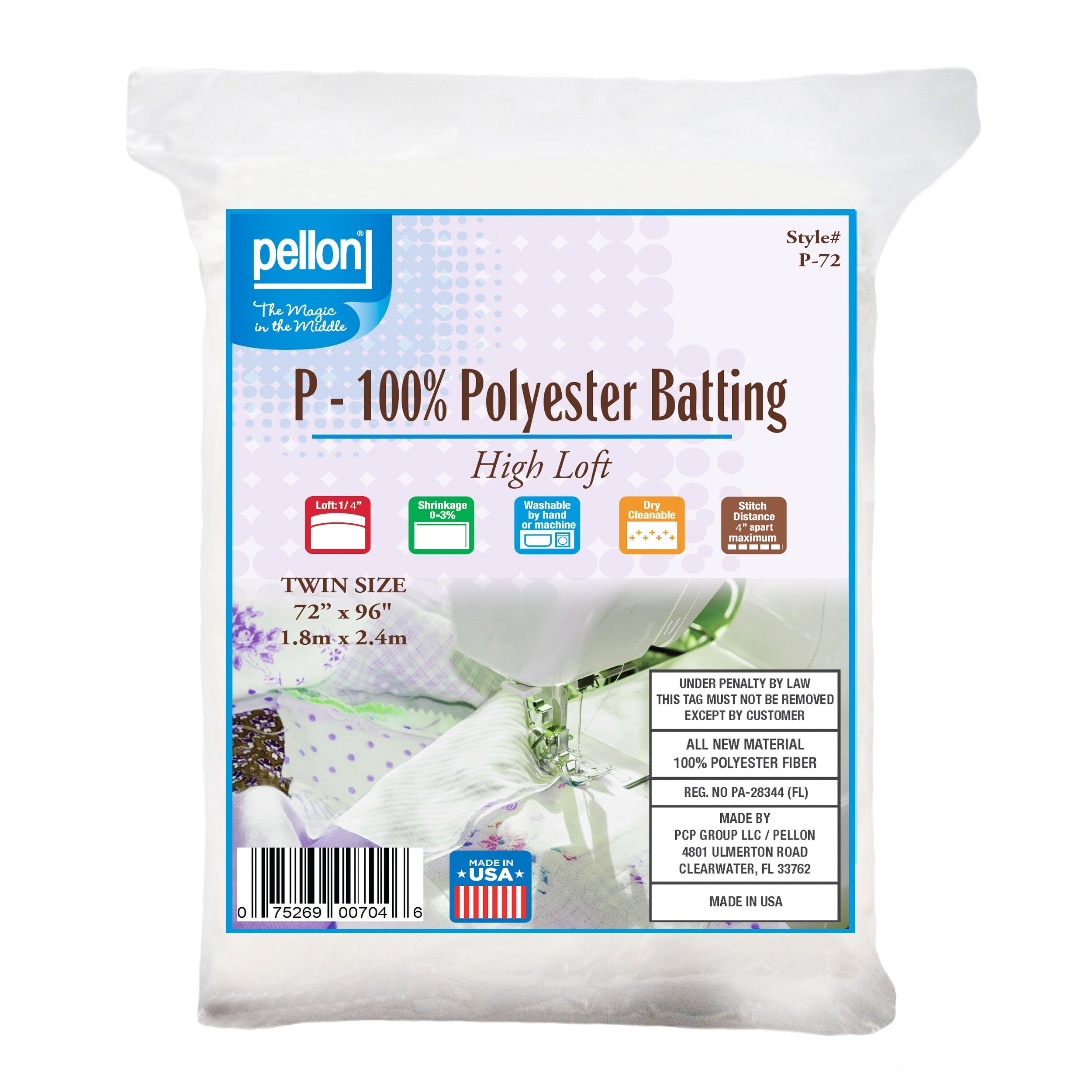 Pellon® Polyester Batting 72" x 96" Twin Size Package.