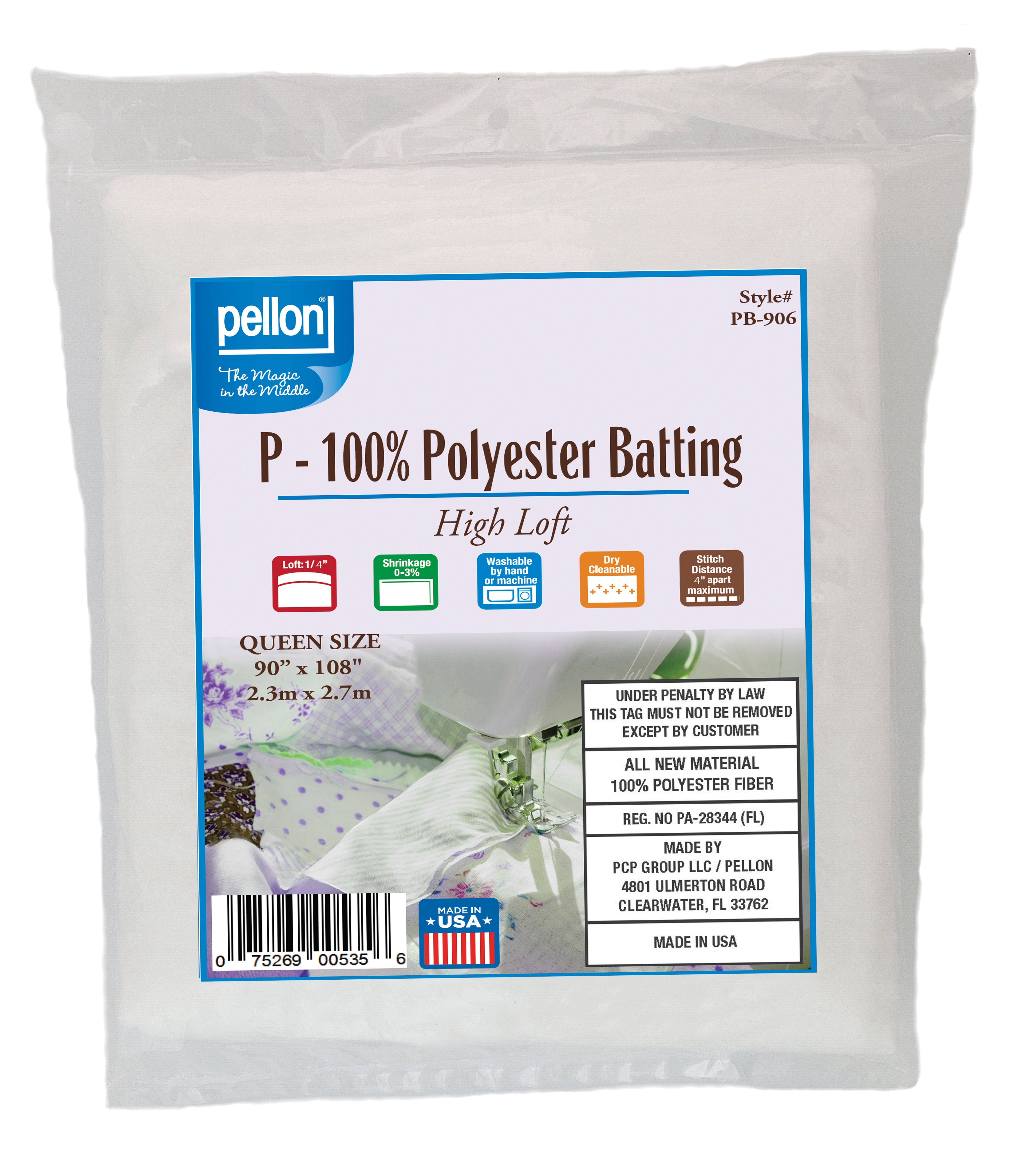 Pellon® Polyester Batting 90" x 108" Queen Size Package.