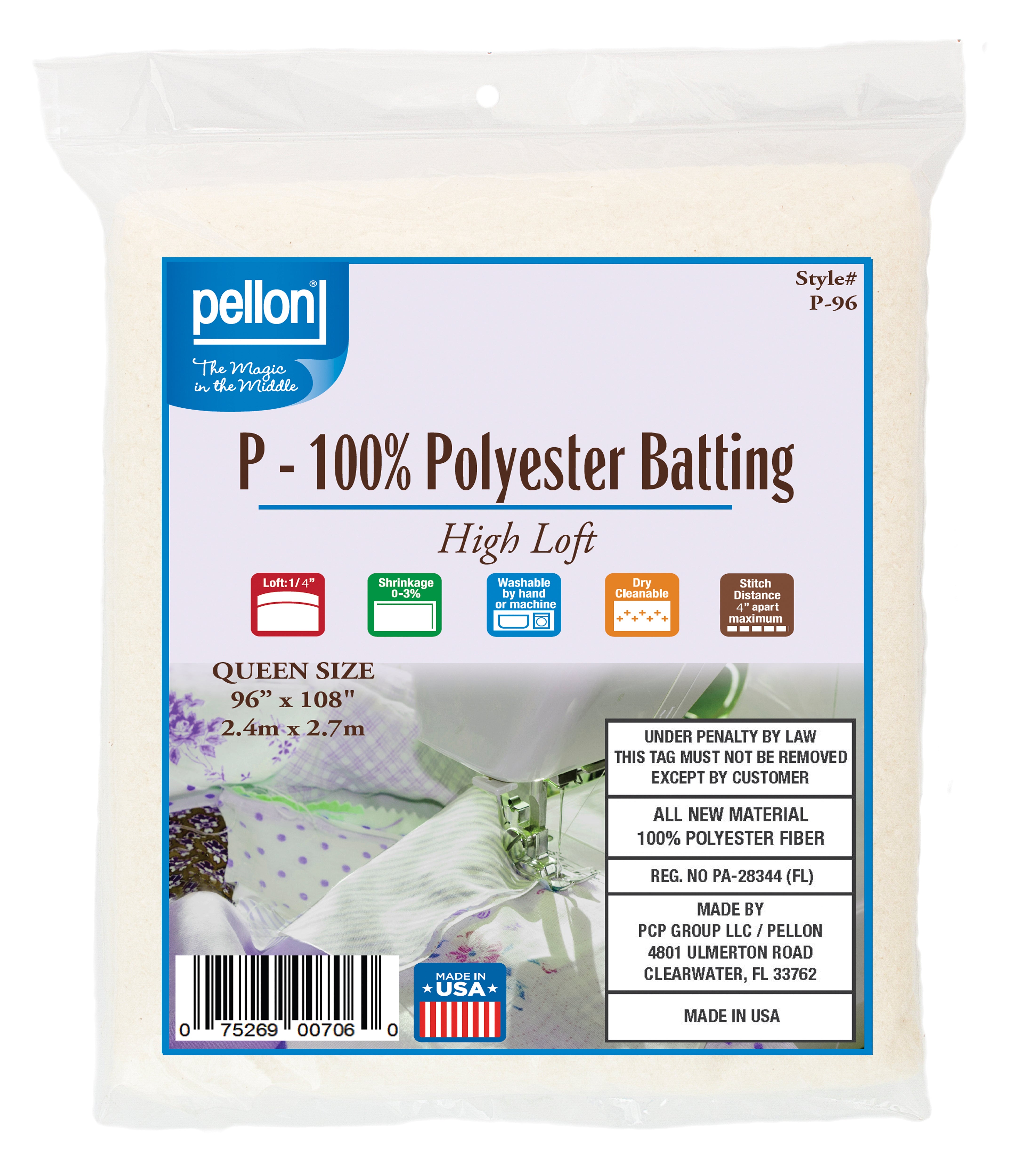 Pellon® Polyester Batting 96" x 108" Queen Size Package.