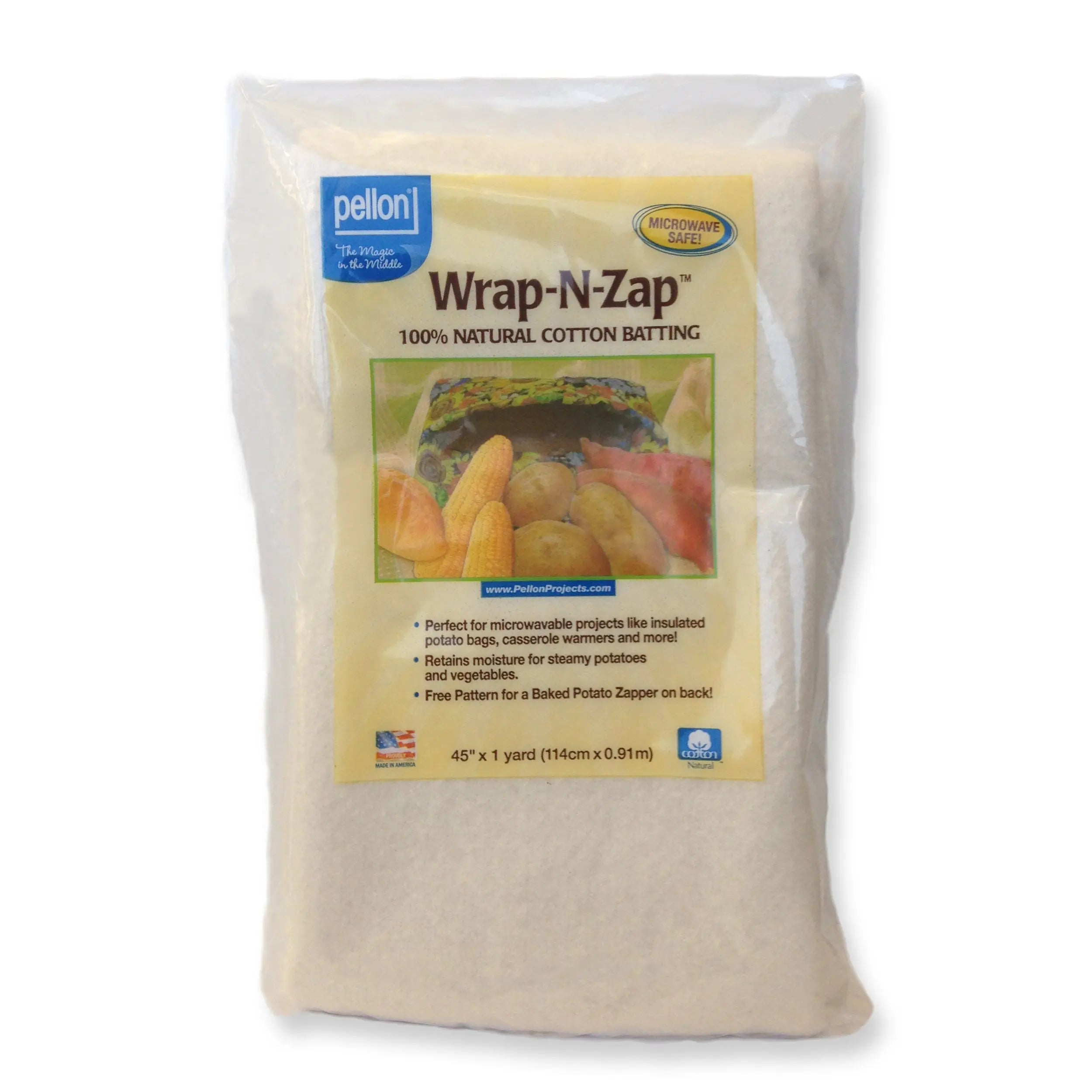 Pellon® Wrap-N-Zap®  Microwaveable Cotton Batting 45" x 1 yard Package. Pellon