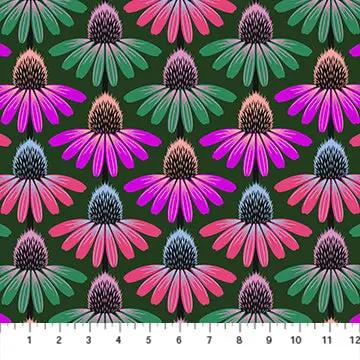 Perennial Borders Echinacea Rhythm in Forest AMT136-78L Cotton 44"/45" Fabric Per Yard Northcott